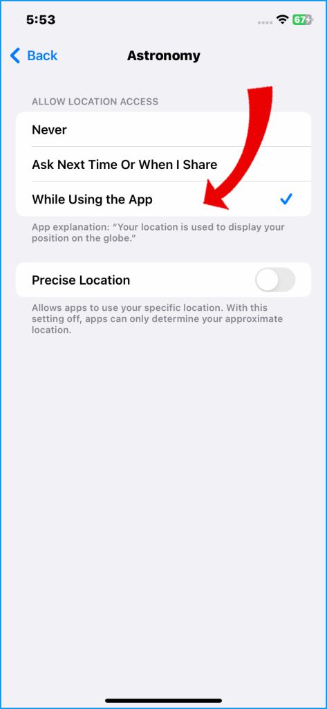 Allow location access to app