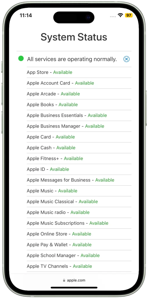 Can't Download Apps on iPhone? 9 Fixes You Need to Try (Reset, Updates + Tips) 1 To check the App Store System Status, go to Apple's System Status page and look for the App Store service.
