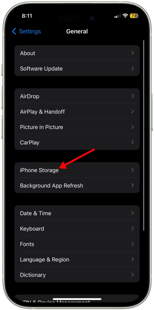 Tap iPhone Storage.
