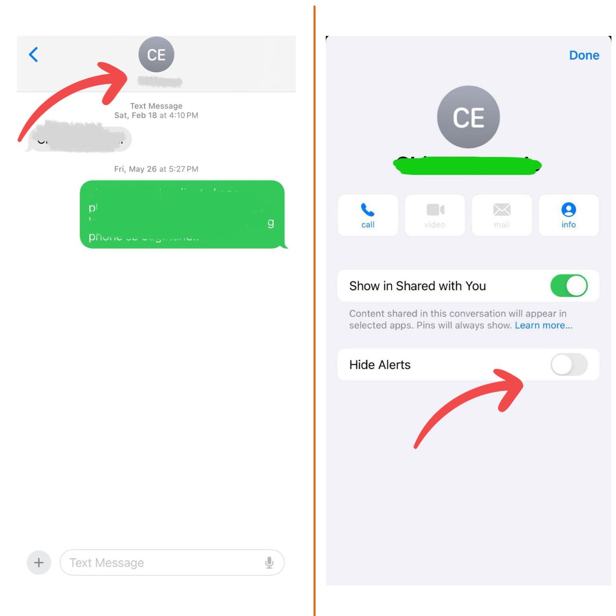 Hide texts from Contacts