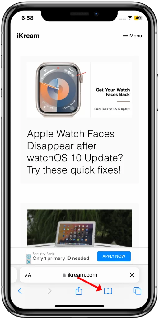 How to Delete Frequently Visited Sites on iPhone 11 2 Tap the book icon
