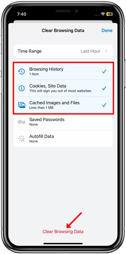 How to Delete Frequently Visited Sites on iPhone 11 12 tap Clear Browsing Data and confirm your action