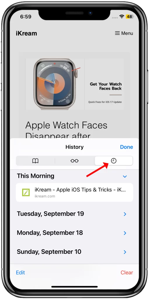 How to Delete Frequently Visited Sites on iPhone 11 3 tap the History tab