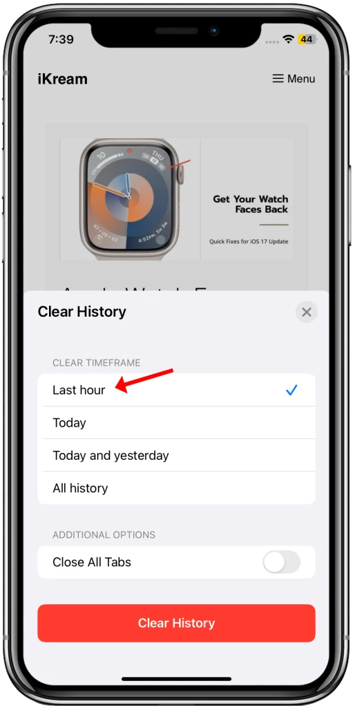 select Clear Timeframe