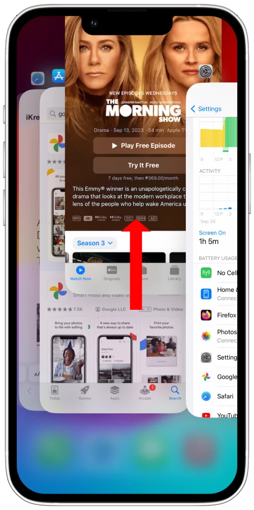 Swipe up an app previews to close them