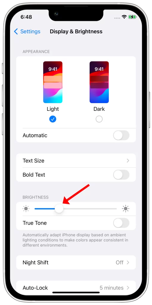 drag the brightness slider