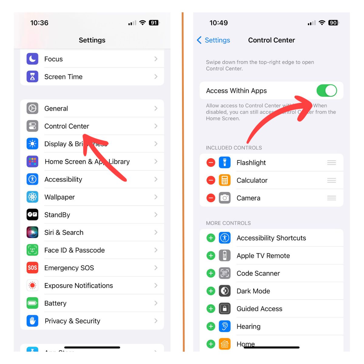 9 Effective Ways to Fix iPhone's Swipe Up Not Working Issue and Restore Functionality 2 Check control center access