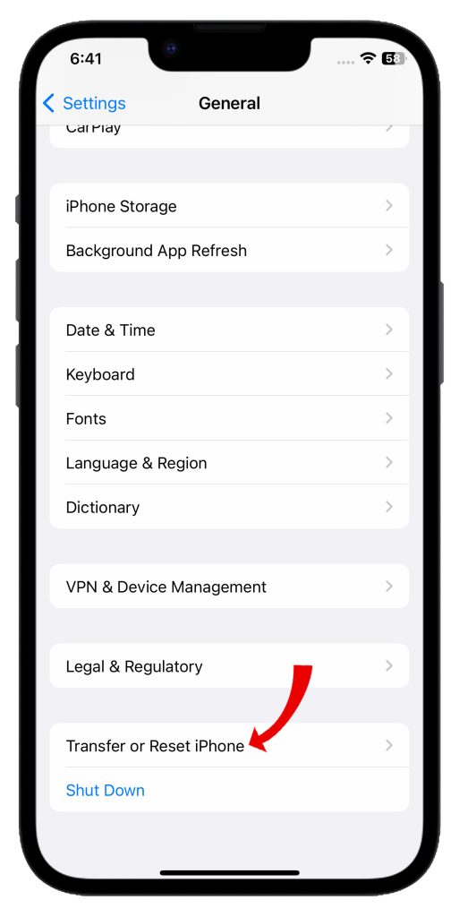 Tap Transfer or Reset iPhone