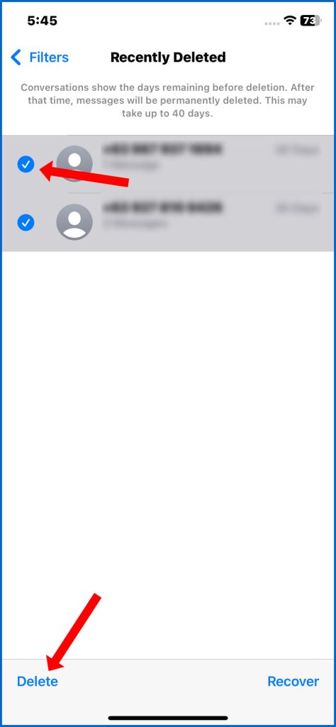 select Messages then tap Delete