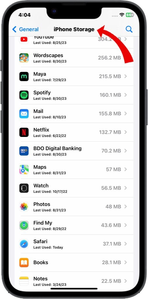 Manage Storage used by apps