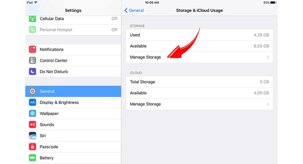 iPad 9 Storage Settings