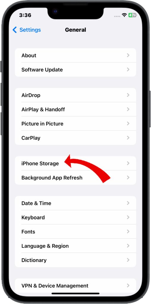 Tap iPhone Storage