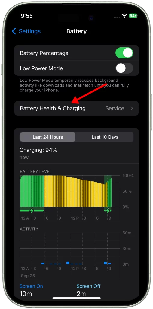 Tap Battery Health & Charging