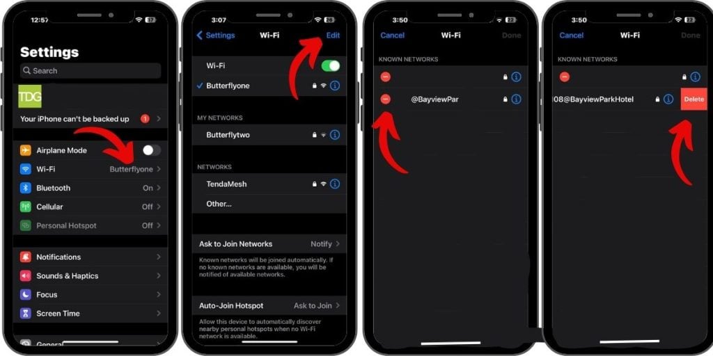 how to delete wifi network on iphone