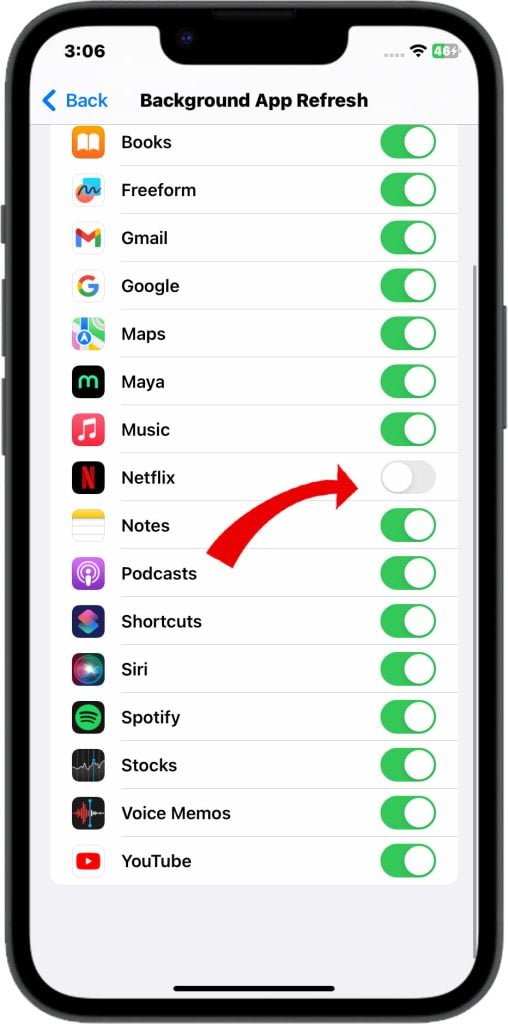 toggle off the switch for the apps that you want to disable