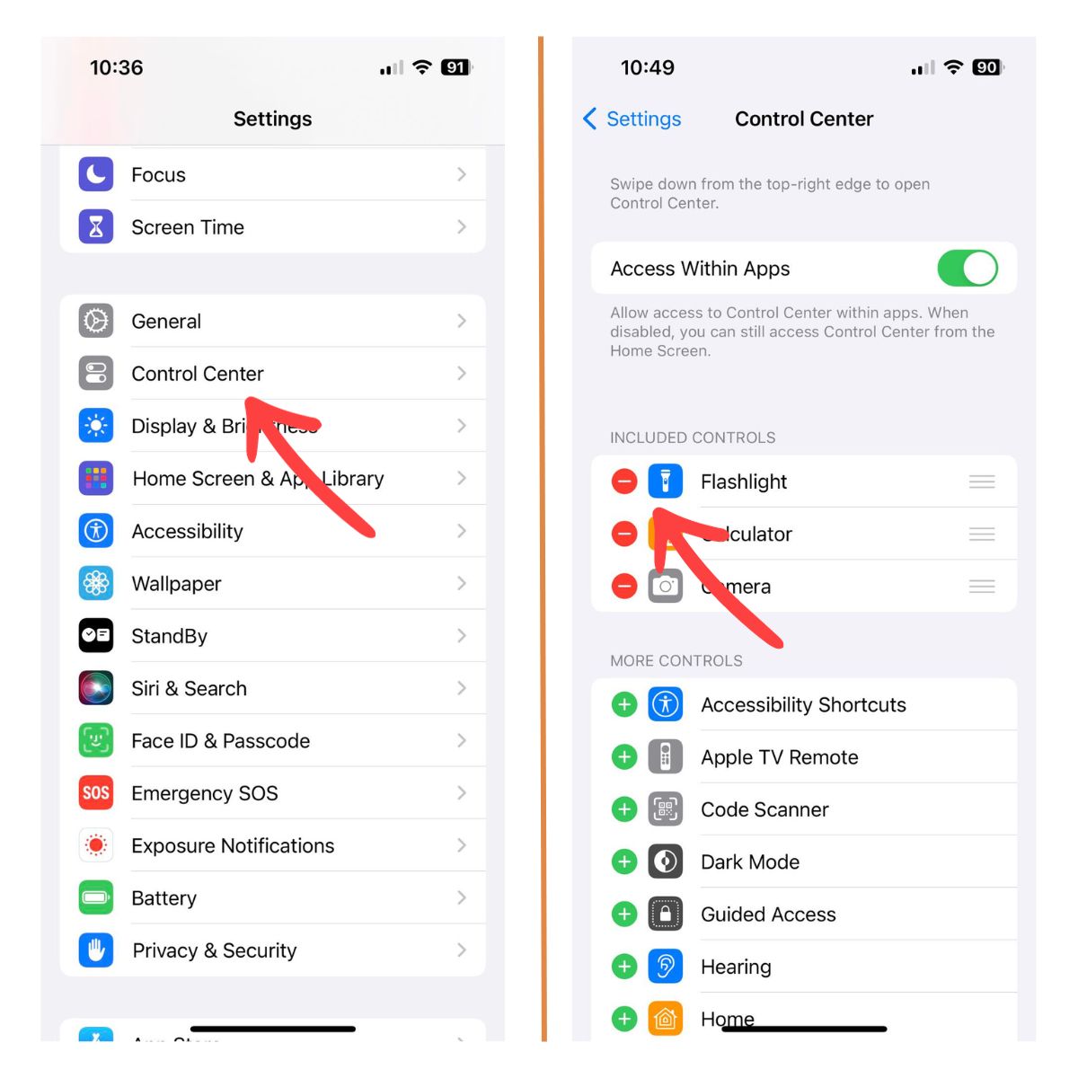 Reset Control Center Settings