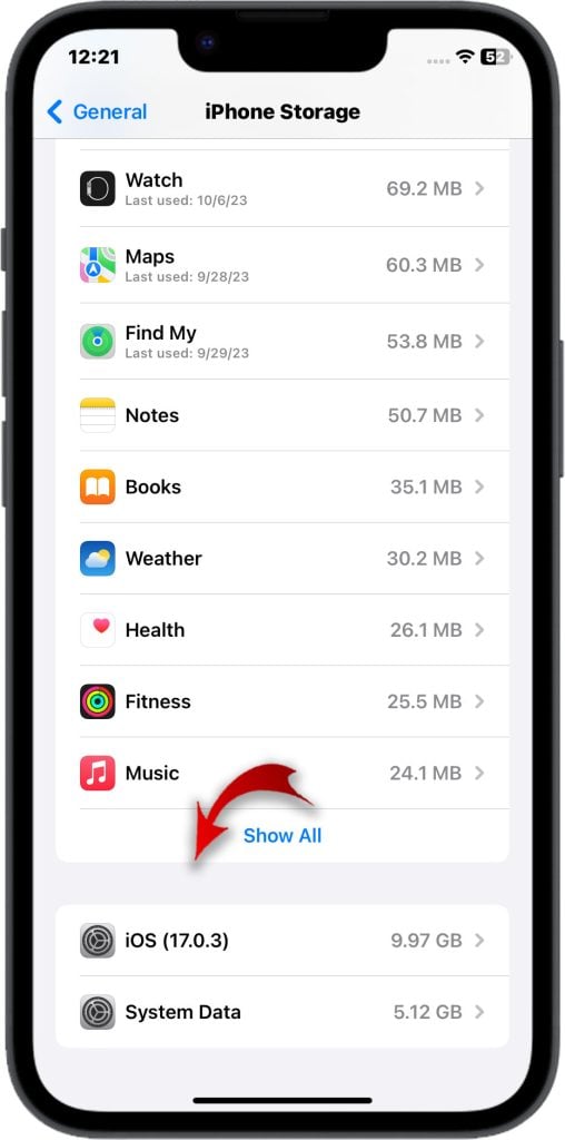 check available and used storage on iphone