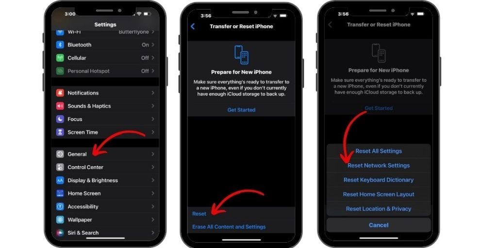 reset network settings iphone