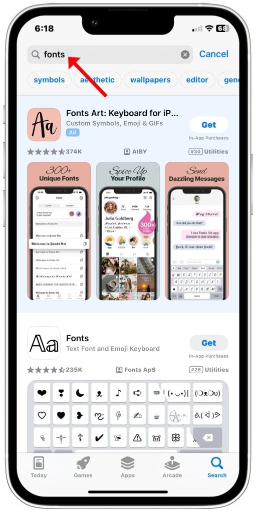 search fonts on App Store