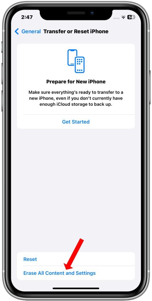 Erase all content and settings iPhone iOS 17