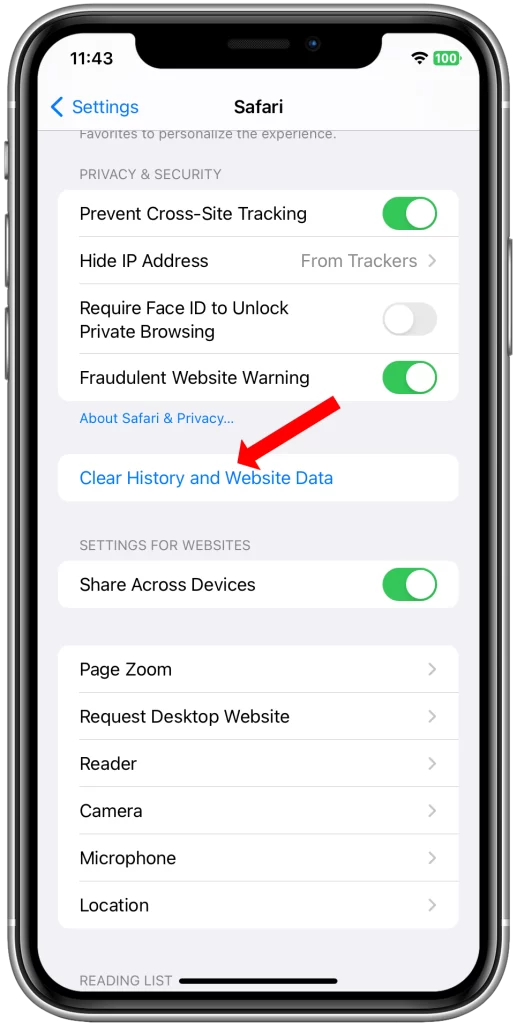 tap clear history and website data