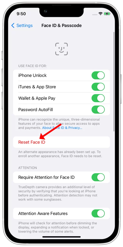 tap reset face id
