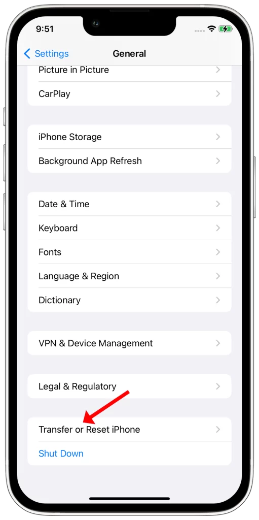 tap Transfer for Reset iPhone