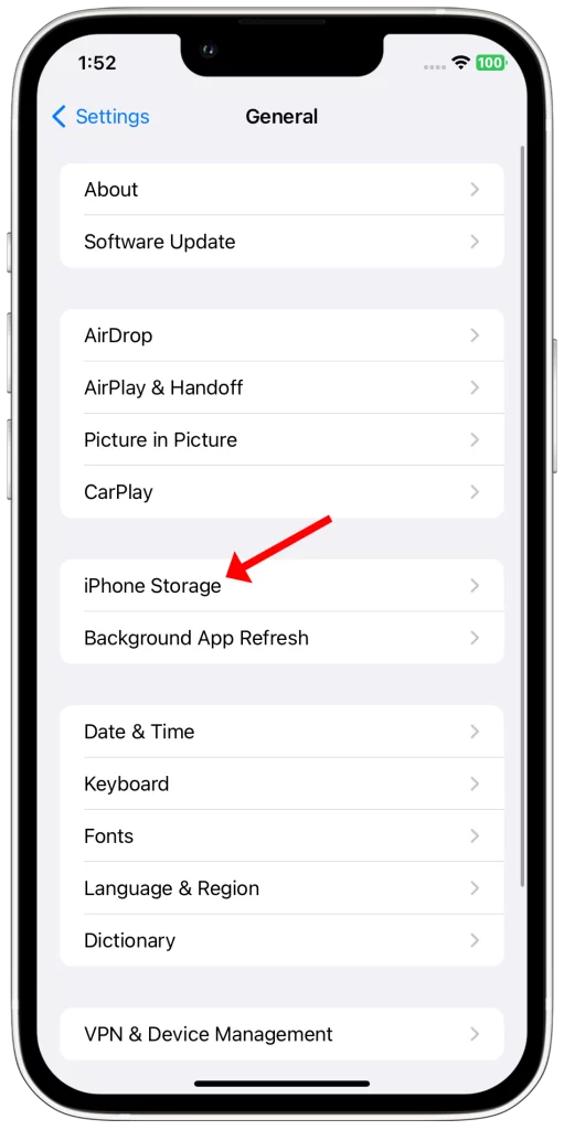 tap iphone storage