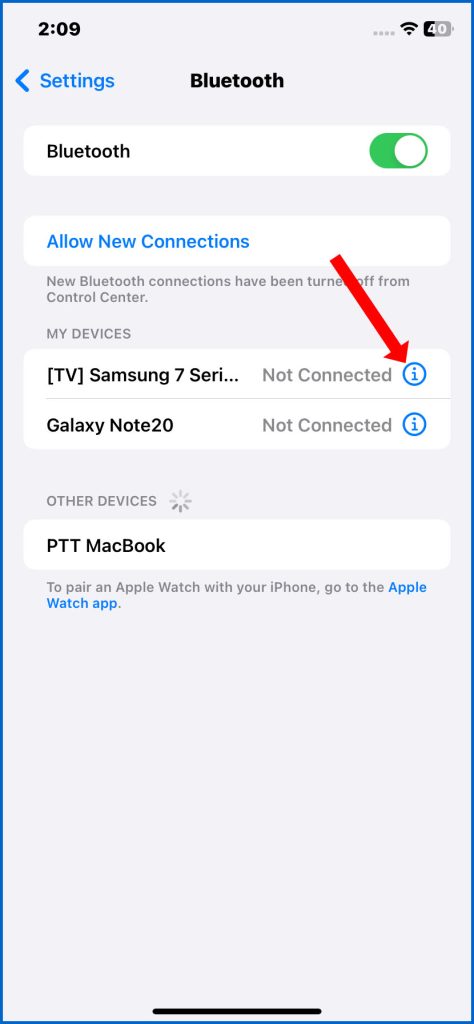 iPhone Bluetooth Information icon