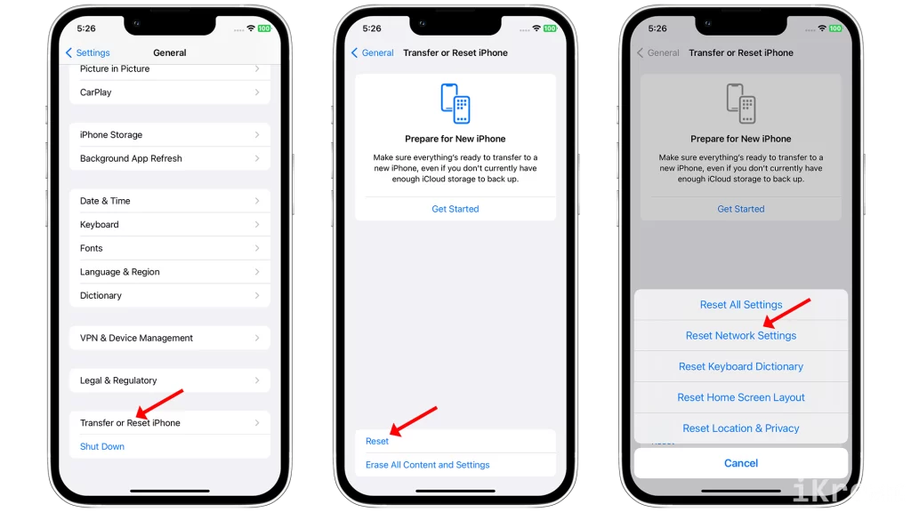 To reset your network settings, go to Settings > General > Transfer or Reset iPhone > Reset > Reset Network Settings.