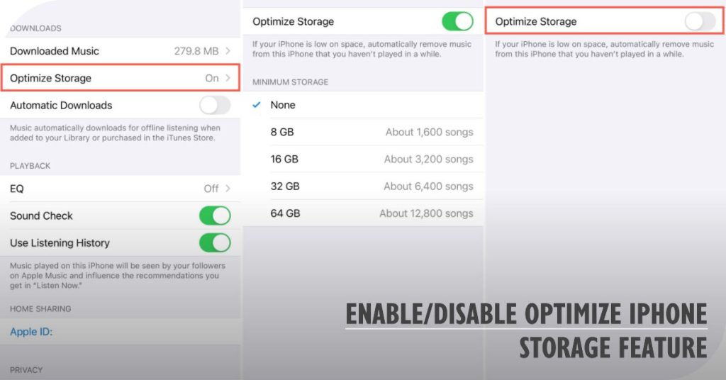 enable optimize iphone storage