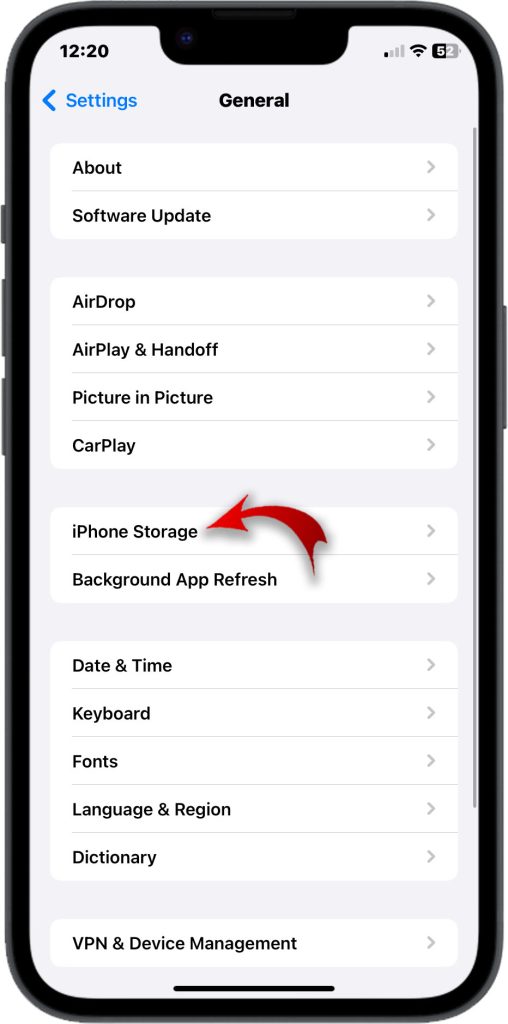 iphone storage menu