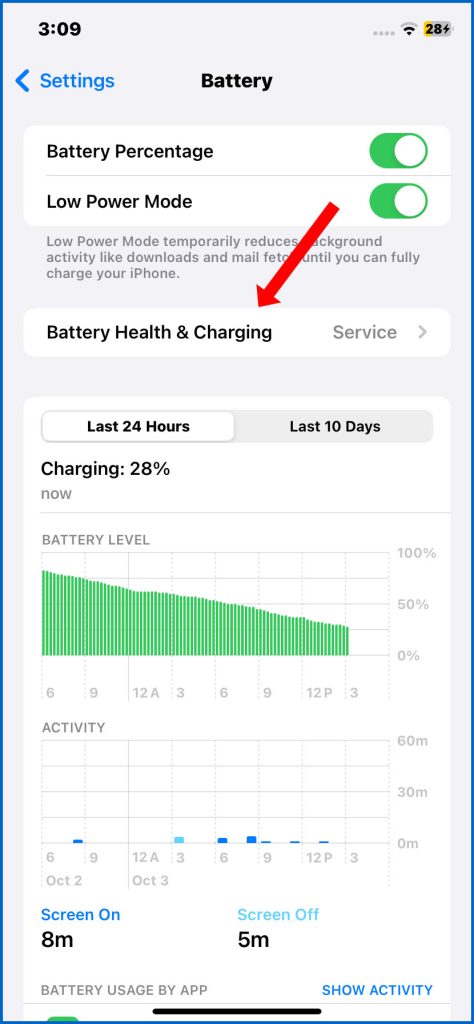 iPhone SE battery health and charging