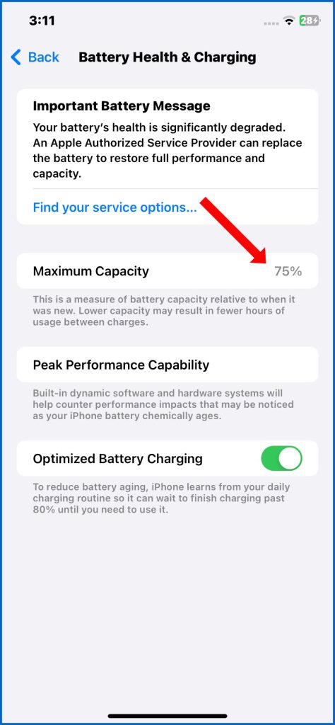 iPhone SE battery maximum capacity