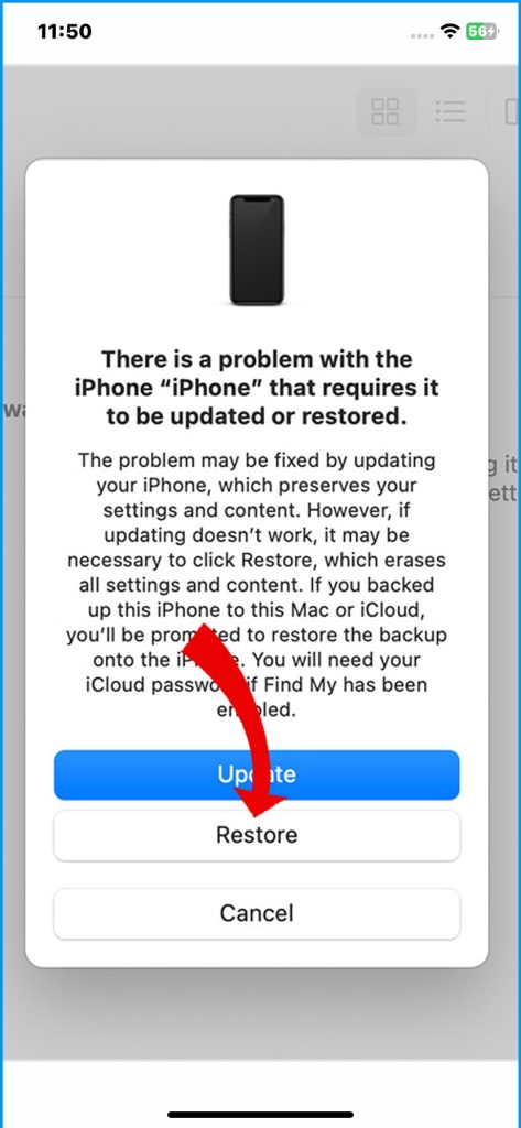 In iTunes, click Restore.