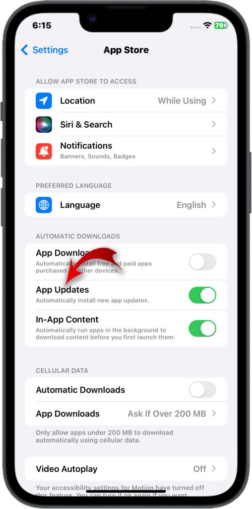 enable Automatic App Updates iphone 7 plus