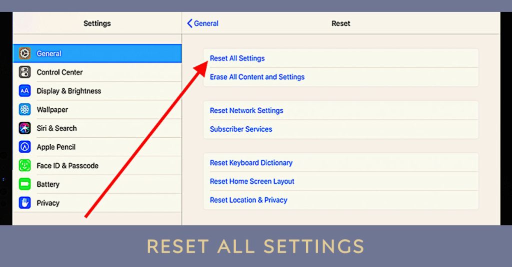 reset all settings ipad pro