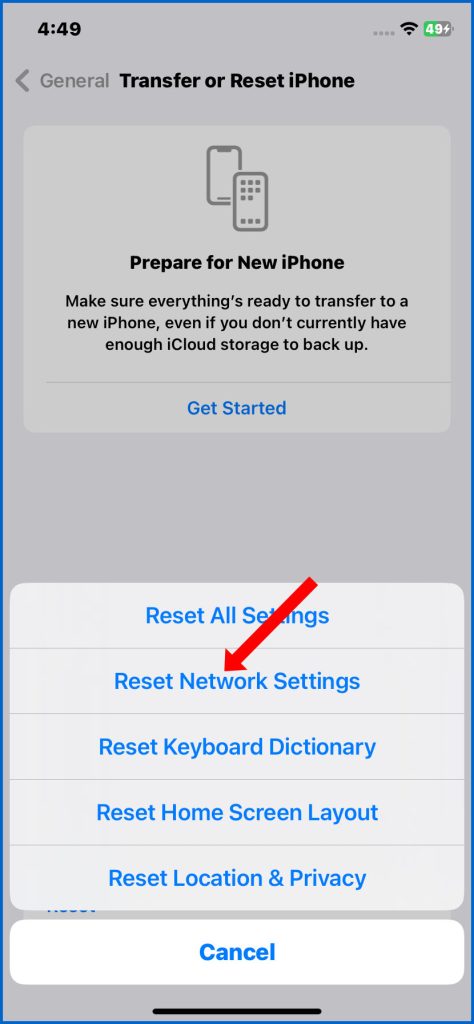 iPhone 11 Reset Network Settings