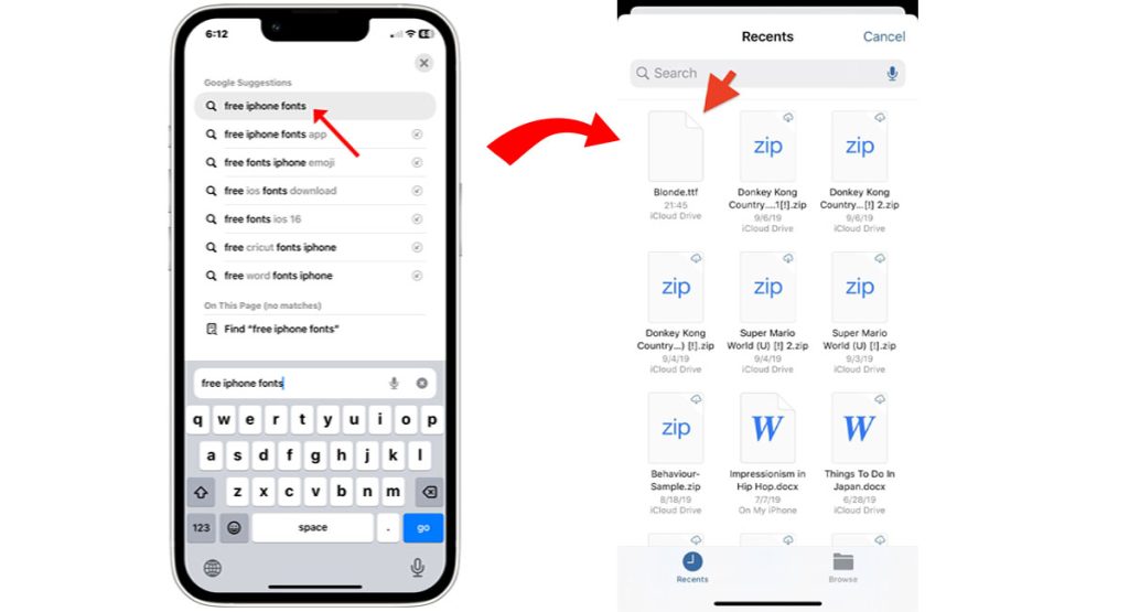 download font zip file on iphone 13