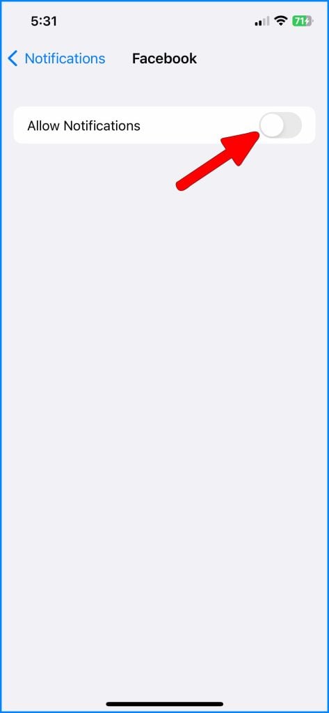 Tap the switch next to Allow Notifications
