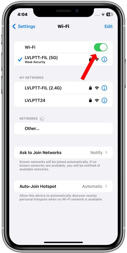 iPhone Wi-Fi On