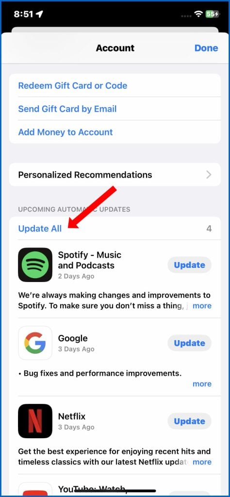 Update All Apps iPhone