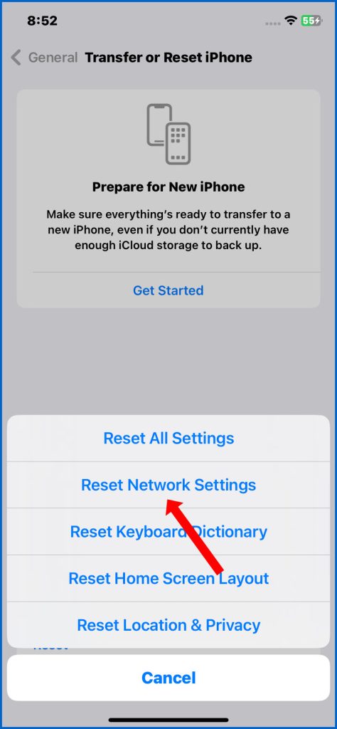 Reset Network Settings iPhone