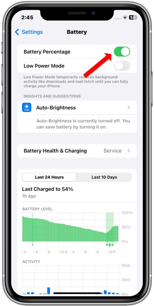 iphone battery percentage toggle
