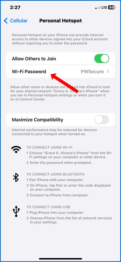 tap Wi-Fi Password