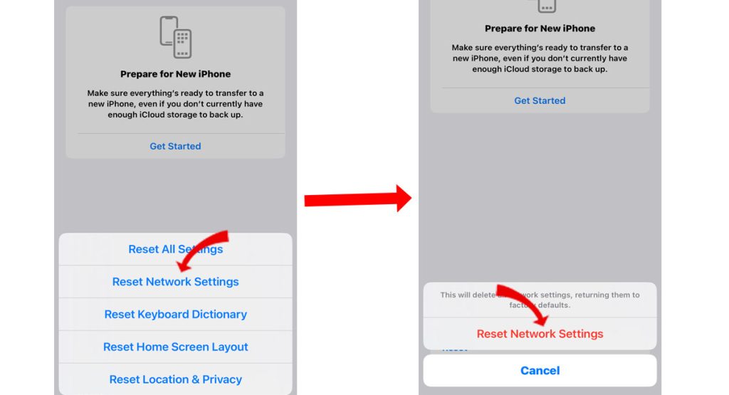 reset network settings iphone